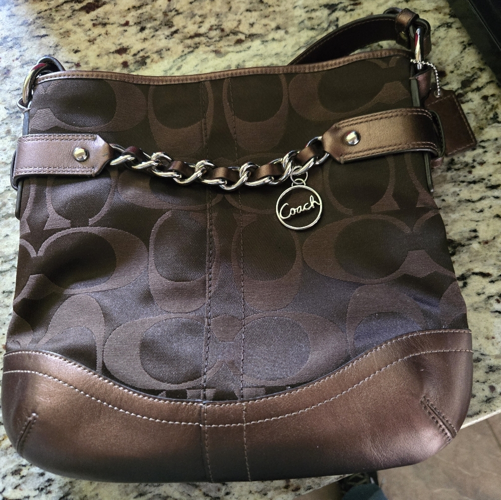 Coach Chocolate Brown With Chain Shoulder Bag